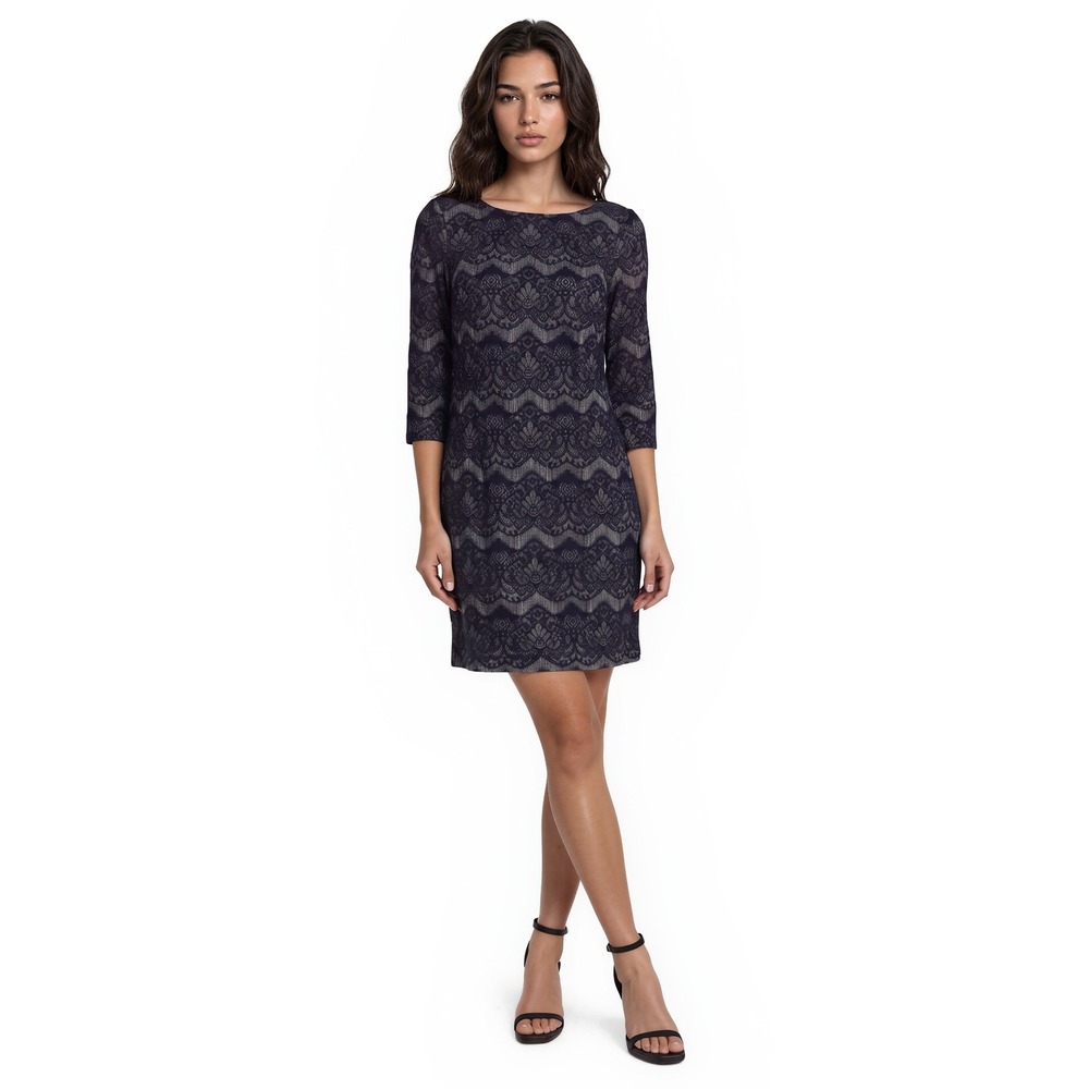 Jessica Howard Lace Shift Dress Women's Size 10 Petite 10P Blue 3/4 Sleeve